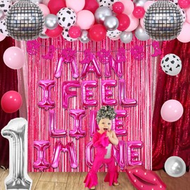 Disco Cowgirl 1st Birthday Decorations Girls, Hot Pink Man I Feel Like I'm One Balloons Banner, Western Cowgirl Arch Garland Kit with Disco Cowgirl Banner, Rodeo First Party Supplies