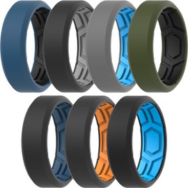 ThunderFit Men Breathable Air Grooves Silicone Rings Wedding Bands 8mm Wide 2.4mm Thick - 1/2/3/4/6/7 Variety Multipack (Pack E - Size 5.5-6 (16.5mm))