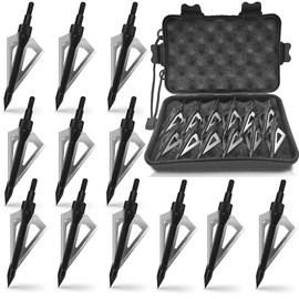 biubiusot Arrowheads Pack of 12 Arrowheads 125 Grains Hunting Tips 3 Blades Adult Hunting Arrows with Hunting Tips Box