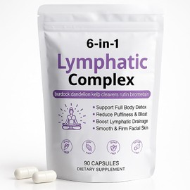 6-in-1 Lymphatic Support Capsules – Burdock, Dandelion, Kelp & Cleavers for Detox, Fluid Balance, Skin Vitality, Vegan & Non-GMO, 90 Capsules