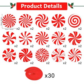 60 PCS Christmas Peppermint Candy Hanging Swirls Decorations Christmas Red White Candy Ceiling Hanging Swirls Garland Xmas Party Ceiling Whirl Streamers for Home Winter Holiday Supplies Favors