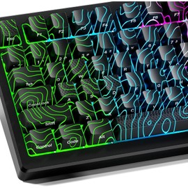 Catekro Topographic Keycaps, OEM Profile 118 Keys, Side Engraved, Transparent Keycaps, IMD Keycap Process, Three Layers of Material, Ideal for 75 & 60 Percent Keyboards (Black)