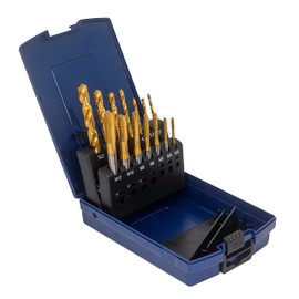 WSH-TOOLS Machine Tap Set Through Hole M3, M4, M5, M6, M8, M10, M12 HSSE-Co5 Plastic Box 14-Piece TiN