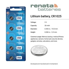 Renata CR1025 Batteries - 3V Lithium Coin Cell 1025 Battery (2 Count)
