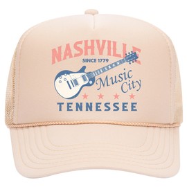 Nashville Tennessee Music City Trucker Hat | Cowgirl Western Vintage Howdy | Premium Snapback Hat for Men & Women (US, Alpha, One Size, Tan)