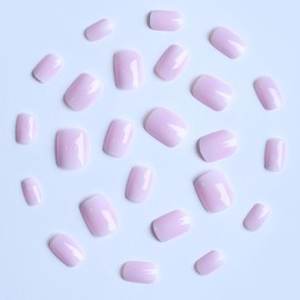 Short Press on Nails Square Fake Nails Ombre Glue On Nails Gradient Stick On Nails Pink White False Nails Glossy Acrylic Nails Press ons Reusable Artificial Nails for Women Girls Manicure 24pcs