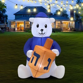 HZGDEJTG 4ft Hanukkah Inflatable Outdoor Decorations, Hanukkah Bear Inflatable Patio Decorations with LED Lights for Indoor Outdoor Patio Garden Hanukkah Decorations