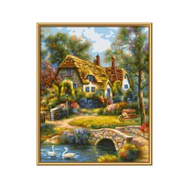 Schipper 602100496 Natural Numbers-Old English Cottage Pictures for Adults Includes Brushes and Acrylic Paints 24 x 30 cm, Multicoloured
