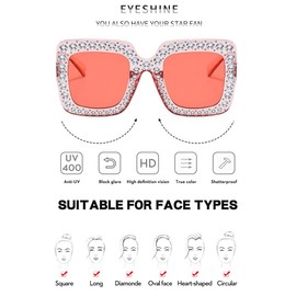 TOEECY Women Sunglasses UV 400 Glasses Square Crystal Retro Polarized Sunglasses Classic Shiny Frame Ladies Sun Glasses Eyewear Vintage 90s Trendy(Style G)