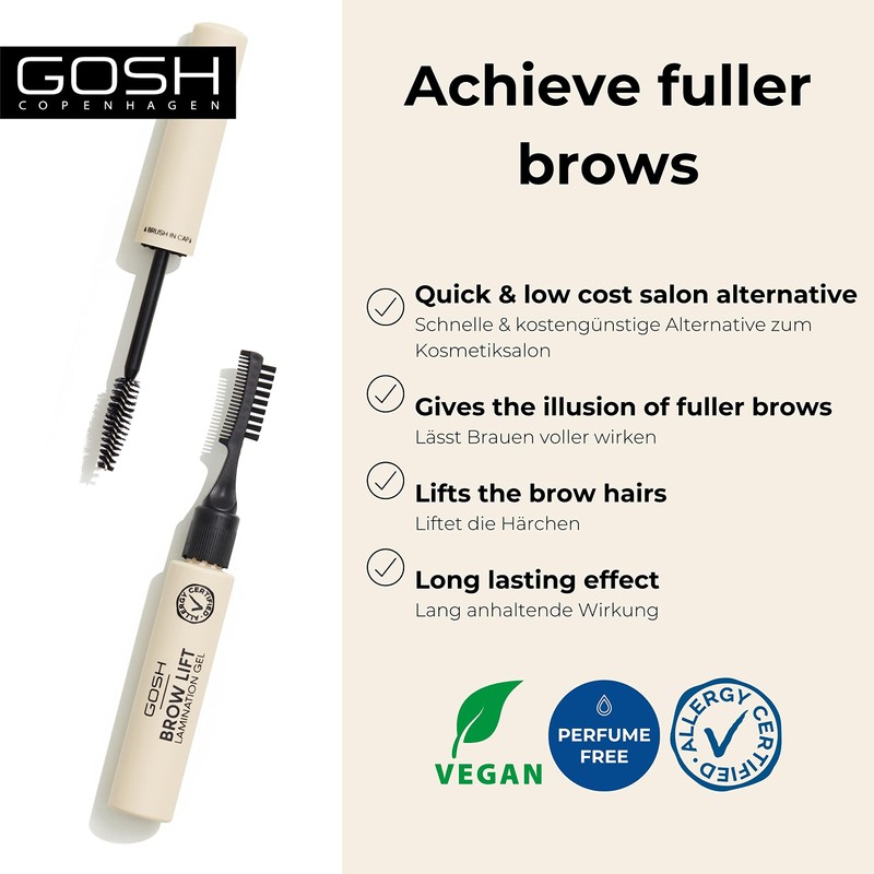 GOSH Brow Lift Lamination Eyebrow Gel, Vegan, Colourless Fixing Gel