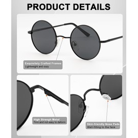 HENGOSEN Round-Sunglasses Polarised Circle-Sunglasses for-Men-Women: Retro Metal Hippie Sun Glasses for Driving Travelling