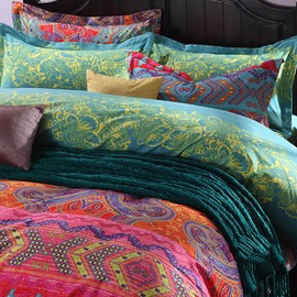 YAHFSHUILU Bohemian Duvet Cover Sets 3Pcs 3D Print Quilt Cover Gorgeous Exotic Bohemian Cover with Zipper Closure Floral Pattern Decoration Vintage Bohemian Quilt Cover with 2 Pillow Shams,King Size