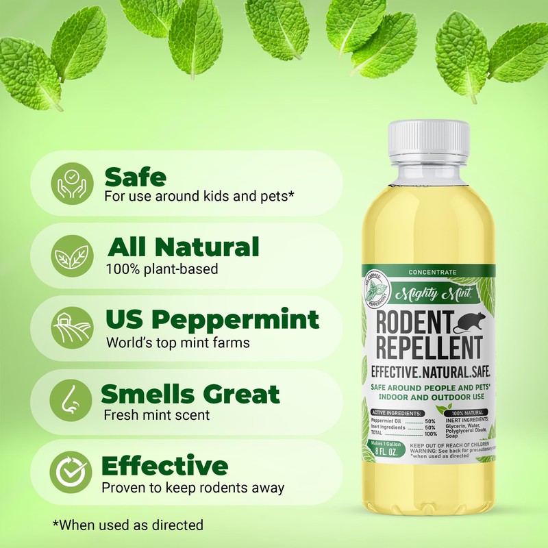 Mighty Mint Peppermint Oil Rodent Repellent Concentrate – Natural Indoor