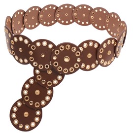 Putcuku Disc Belt Women's Western Hollow Out Round Leather Belt Boho Waist Belt for Dress Jeans (Gold Brown-M)