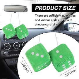 Hbxdeco Pair 2.75" Fuzzy Plush Dice for Car Mirror, Classic Retro Large Dice Rearview Car Decorations, Vintage Soft Plush Car Dice Square Dice, Automotive Interior Hanging Ornament (Green+White)