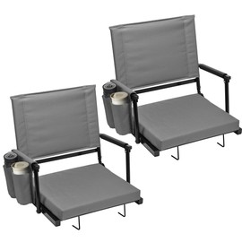 Gowintech 2 Packs Foldable Stadium Seats with 5 Adjustable Locking Backrest Positions, Back Support, Arm Rests and Dual Cup Holders for Blencher Gray
