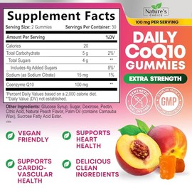 CoQ10 Gomitas - Vitaminas de Goma de Melocotn con Coenzima Q10 de Alta Absorcin, 100 MG - Suplemento Diettico Antioxidante Natural para Apoyo de la...