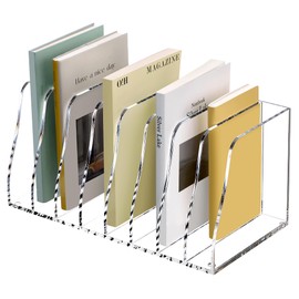 SANRUI Acrylic Desk File Organizer, 8 Vertical Compartments Clear Magazine File Holder Workspace Sorters, Folder Rack for Office Accessories Organization Storage
