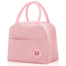 TIECHI Insulated Lunch Bag for Men Women, Small Portable Reusable Lunch Cooler Tote Bag, Leakproof Thermal Lunch Box for Work Picnic Travel, Pink