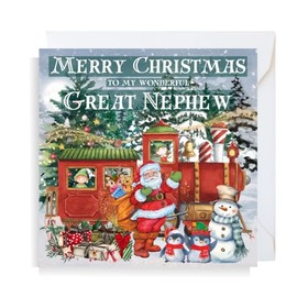 Second Ave Great Nephew Christmas Train Santa Snowman Children's Kids Square Xmas Holiday Festive Greetings Card