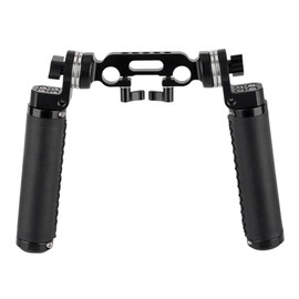 NICEYRIG Rosette Handle Grip (Set of 2 Leather) + 15mm Double Rod Clamp with Rosette Adapter Aluminum 1/4" Screw Hole Hand Grip Leather with Rosette DSLR Handle Shoulder Equipment Rig -256
