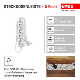 EMOS power strip Schuko 5-pin plug, 5m, SE0515-1,5