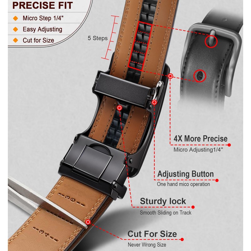 BULLIANT Belt For Men,Ratchet Belt Genuine Leather Easy Adjustable Size-Customized(Tawny,38"-44"