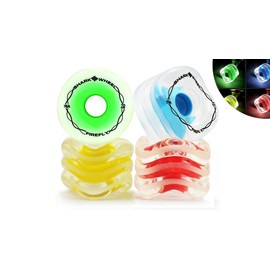 Shark Wheel 70mm 78a Longboard Cruising Wheels, DNA Formula, Set of 4 Wheels (Clear with Blue, Red, Green, Yellow Lights)
