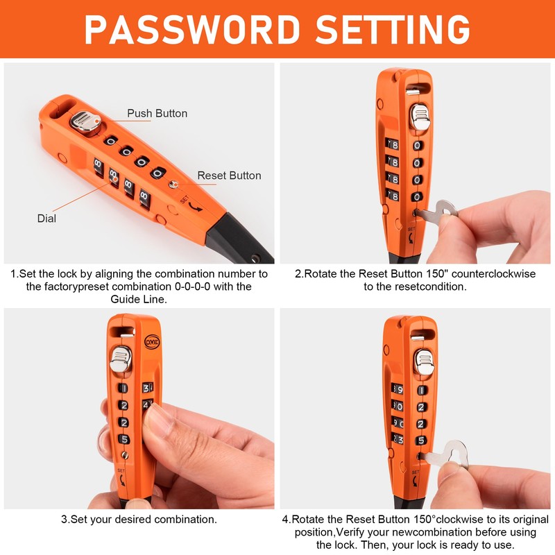CXWCX Cable Lock with Combination Code, 3-Digit Steel Bicycle Lock