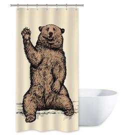 Riyidecor Stall Small Bear RV Shower Curtain 36Wx72H Inch Animal Narrow Half Single Walkin Funny Standing Kids Brown Say Hello Kids Decor Fabric Bathroom Polyester Waterproof Plastic Hooks WW-PYKF