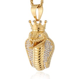 HZMAN 18k Gold Plated Cz Inlay Egypt Cobra King Stainless Steel Pendant Necklace Hip Hop Chain