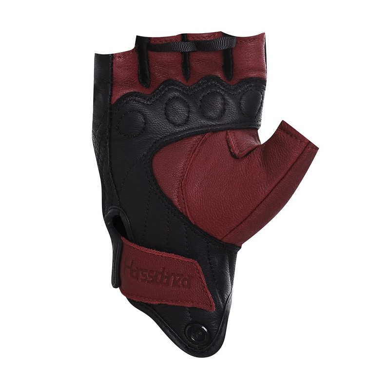 Harssidanzar Mens Fingerless Half Finger Goatskin Leather Motorcycle Gloves GM037,Oxblood/Black,