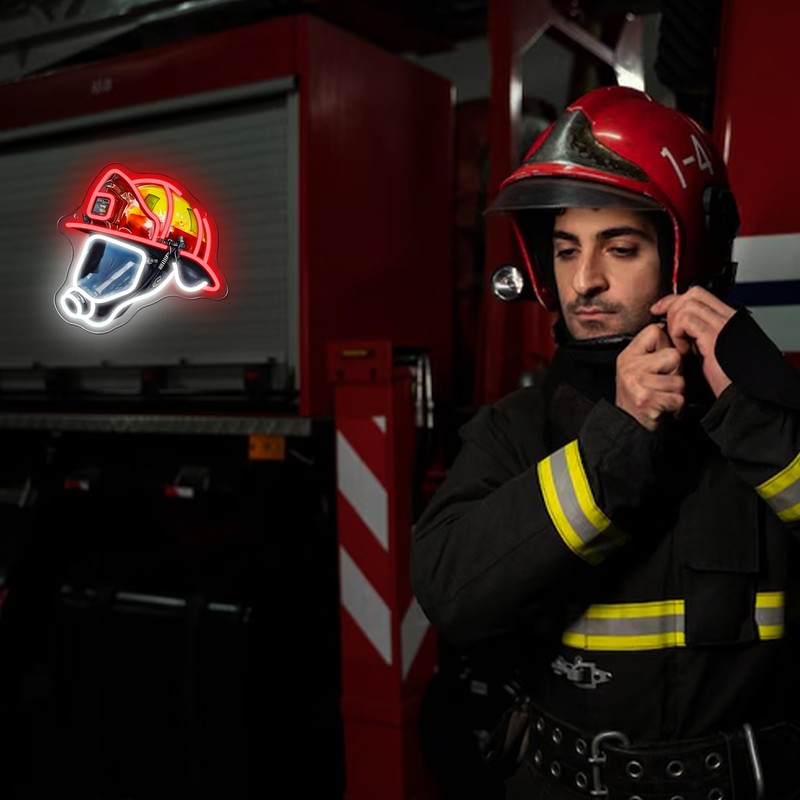 Mutank Firefighting Helmet Neon Sign, Hero Decor Neon Light USB