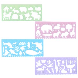 Ymapinc 4Pcs Kids Stencils for Drawing, Clear Ruler Animal-Shaped Stencils Drafting Tools Plastic Measuring Templates Rulers for Office School Drawing Supplies