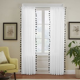 Elrene Home Fashions Bianca - Cortina Semitransparente con borlas, 132 x 213 cm, Color Negro