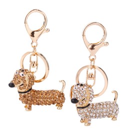 SHIDXIB 2Pcs Elegant Sparkling Dachshund Bag Charm Chic Keychain for Ladies Cute Ramadan Fashion Accessory with Lobster Clasp