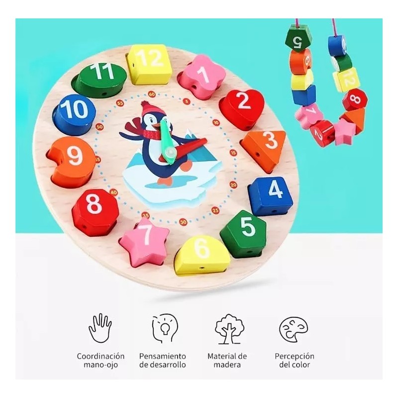 IDECOR Reloj Didáctico Madera Con Números Educativo