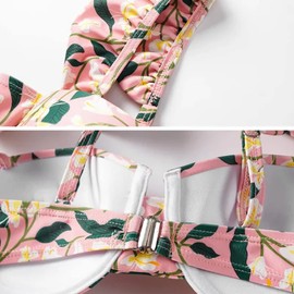 Three Pieces Swimsuits for Women with Matching Cover Up Skirt Floral Bikini Set Hight Cut Swimsuits Mesh Sheer Sarong Flattering Swimsuit Push Up Floral Laddies Bathing Suit Pink Floral (3PCS) S