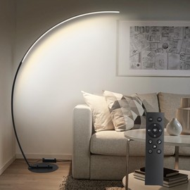 Sogoting Arc Floor lamp, 67" Modern Standing Tall Lamp with Remote Control, 3 Color Temperature, Stepless Dimmable Black LED Floor Lamp Curved Lamp Ambient Lighting Lamp for Living Room Office Home