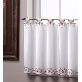 Today's Curtain Capri Reverse Embroidery Tab Top Tier 36", White/Rose, 60" W x 36" L
