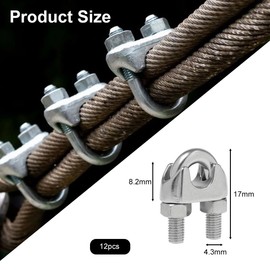 Pack of 12 Wire Rope Clips 2 mm Stainless Steel M2 Bow Rope Clamp, Rope Clips 2 mm, Wire Rope Clamp 2 mm, M2 Wire Rope Clamps, Rope Bow Rope Clamp, for Wire Rope Rope Clamp Washing Line Awning