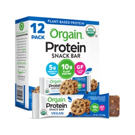 Orgain Organic Vegan Protein Bars, Chocolate Chip Cookie Dough - 10g Plant Based Protein, Low Calorie Healthy Snacks, No Lactose or Soy Ingredients, Gluten Free, Non-GMO - 1.41 Oz (Pack of 12)