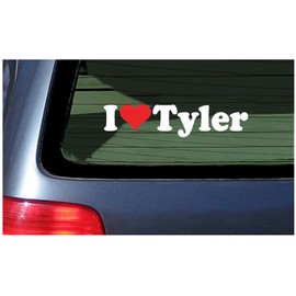 I Love Tyler Vinyl Decal - White with a red Heart Sticker