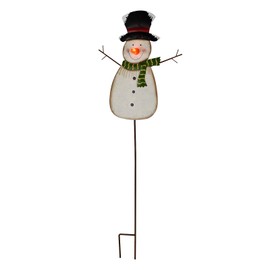 Metal Christmas Decor Decorative Garden Stake with Led Light Xmas Yard Sign - Indoor Outdoor Winter Holiday Lawn Stakes Pathway Driveway Decoration (Snowman A)