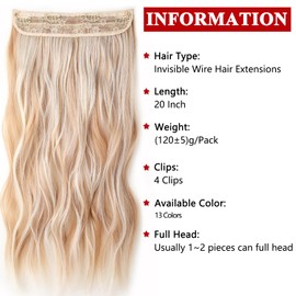Xtrend 20Inch Invisible Wire Hair Extensions with Transparent Wire Adjustable Size Secure Clips Natural Straight Secret Miracle Hairpiece 86613#