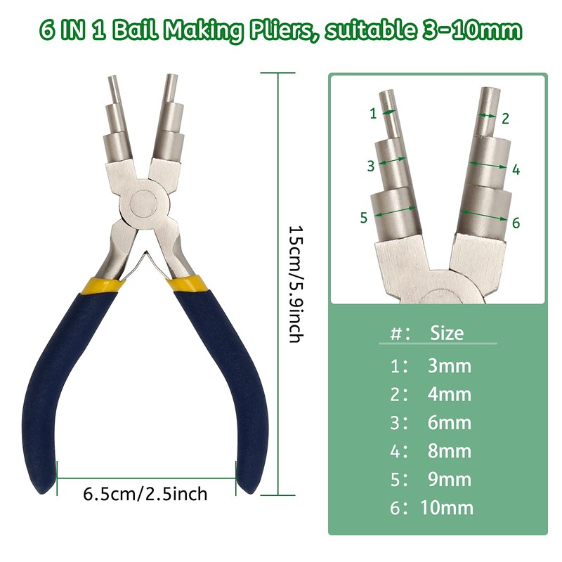 6 Step Jewelry Bail Making Pliers, AngleKai 3-10mm Wire Looping