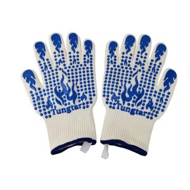 oven gloves heat resistant glove heat resistant bbq proof 11inch 1472℉ bbq glove heat proof for women bbq gloves gift set kitchen gloves for cooking, grilling, baking, soldering (Blue White)