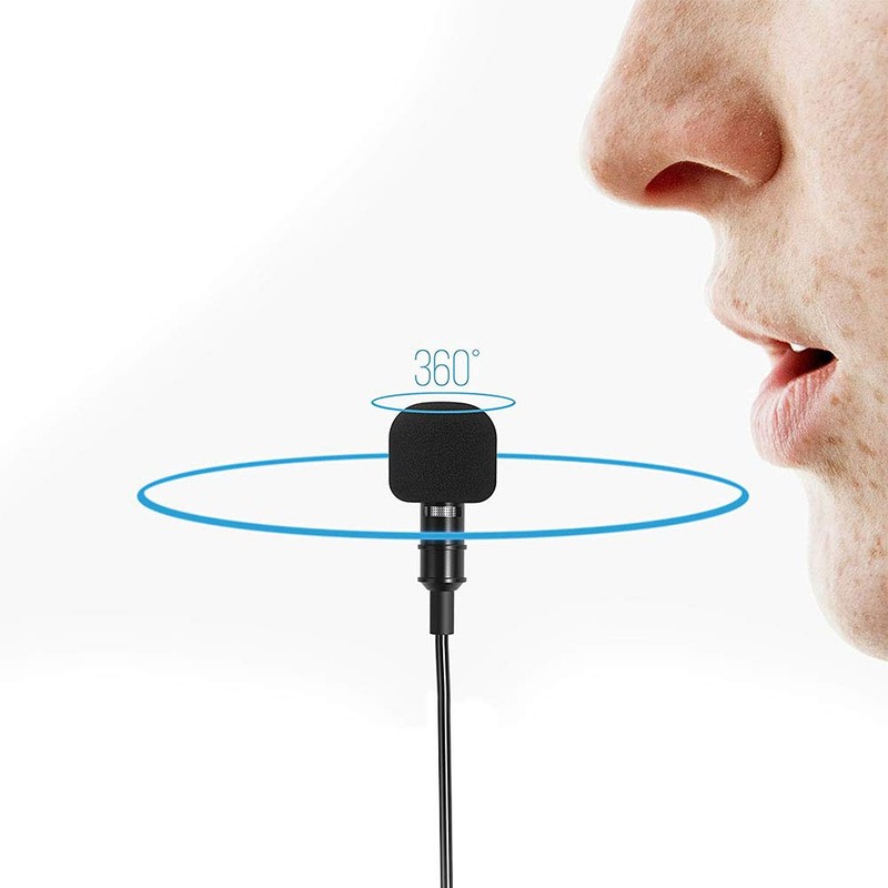 ANCLLO Lavalier Clip-on Condenser Microphone Omnidirectional for Smartphone Camera Live