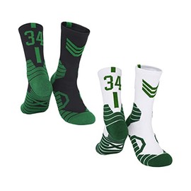 INAGWE 2 Pairs Baseketball Players #34 Athletic Socks Basketball Crew Socks Cotton Moisture Wicking Socks For Kids Youth Gift