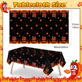 Oudain 3 Pcs Chili Cook Off Tablecloths 86" x 51" Chili Pepper Party Decorations Disposable Pepper Flame Table Covers for BBQ Mexican Party Favor Supplies (Vivid Style)